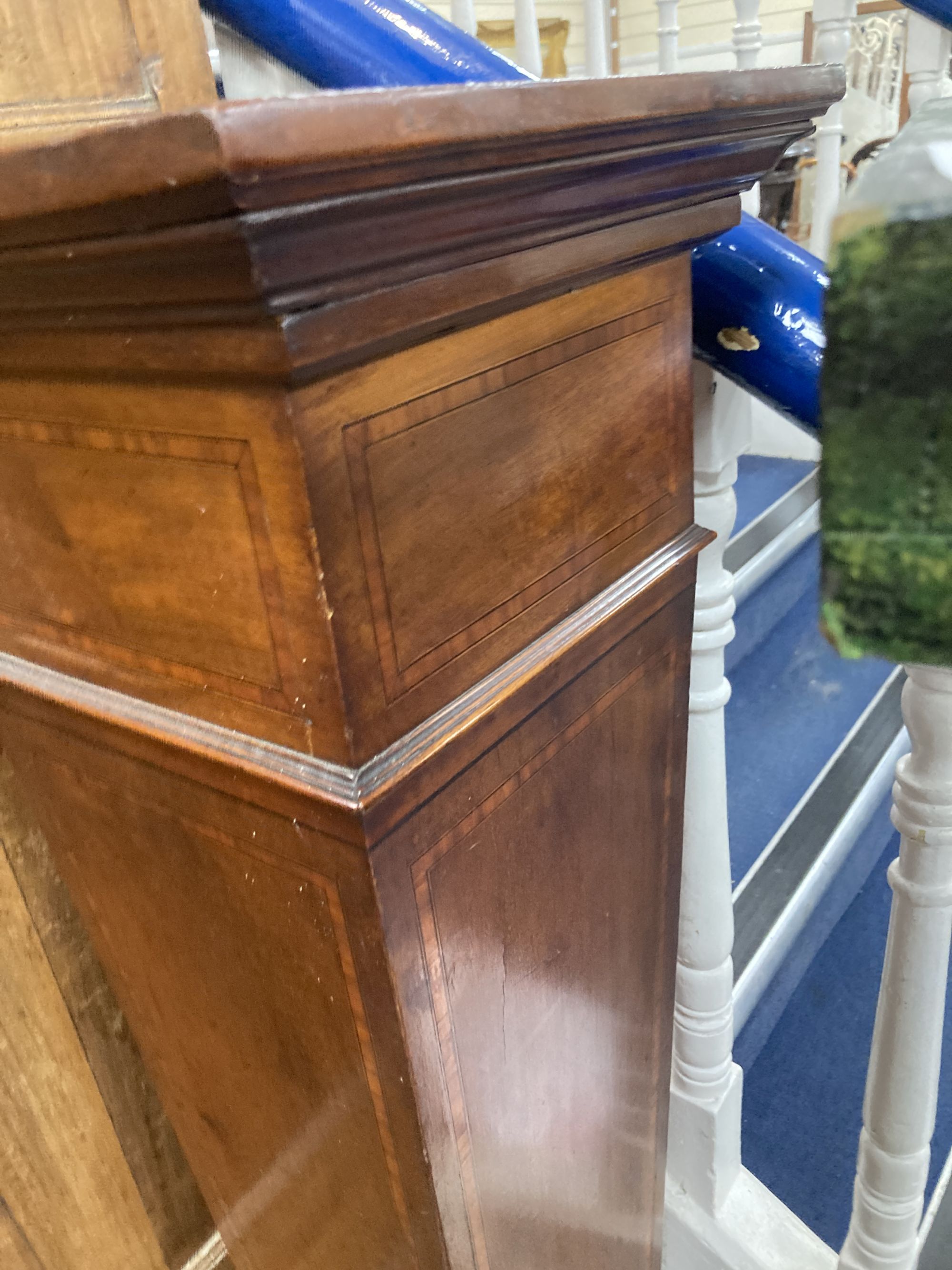 An Edwardian satinwood banded mahogany pedestal, height 112cm